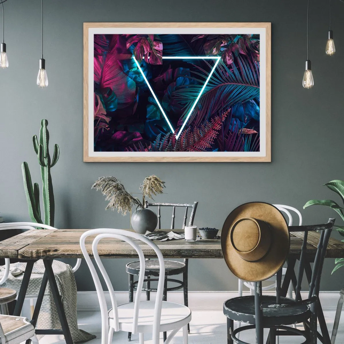 Plagát v ráme zo svetlého duba - Záhrada v disco štýle - 50x40 cm