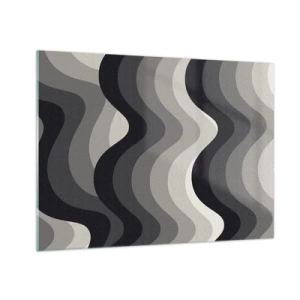 Obraz na skle - Vlny v odtieňoch sivej vytvárajú rytmický geometrický vzor - 70x50cm - Vlna za vlnou - Moderná nástenná dekorácia do obývacej izby a spálne ARTTOR