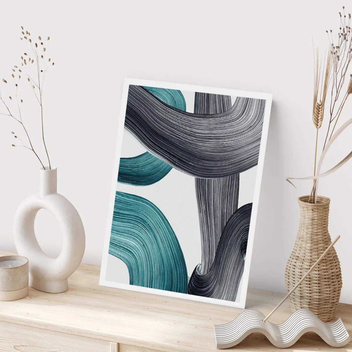 Plagát - Smaragdové a čierne vlny - 70x100 cm