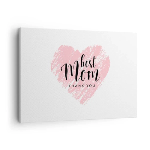 Obraz na plátne - Ružové srdce s nápisom „Najlepšia mama, ďakujem“ na bielom pozadí - 70x50cm - Vždy pravá chvíľa - Moderná nástenná dekorácia do obývacej izby a spálne ARTTOR