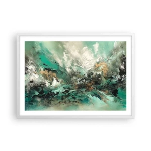 Plagát v bielom ráme - Smaragdovočierne vlnobitie - 70x50 cm