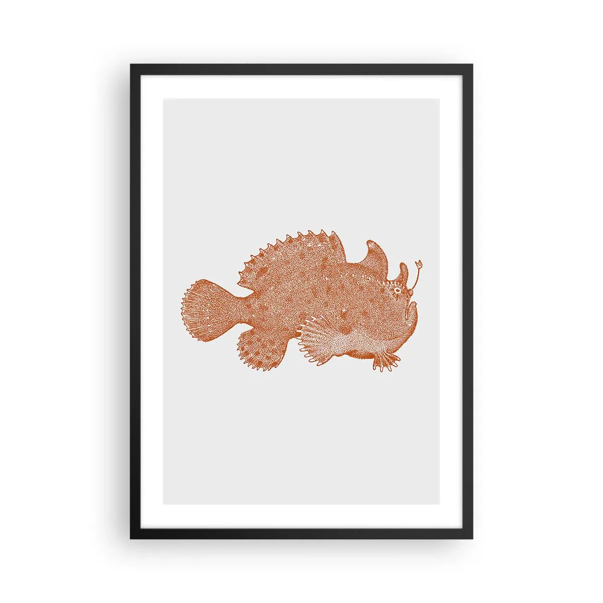Plagát v čiernom ráme - Podrobná ilustrácia hlbokomorskej ryby - 50x70cm - A nakoniec ryba - Moderná nástenná dekorácia do obývacej izby a spálne ARTTOR