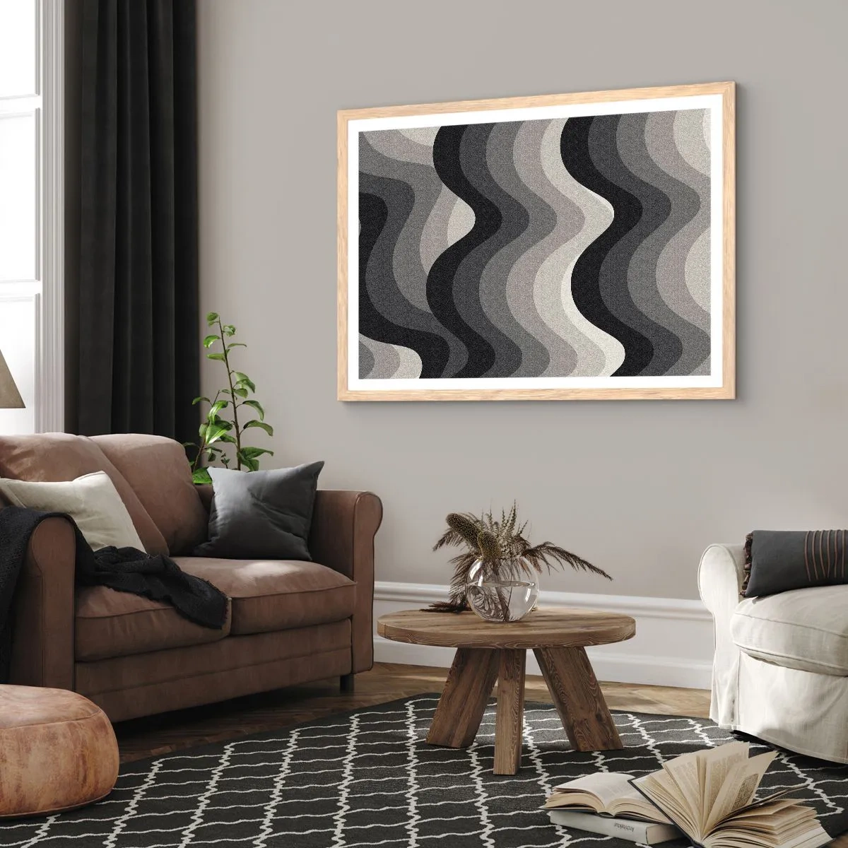 Plagát v ráme zo svetlého duba - Vlna za vlnou - 70x50 cm