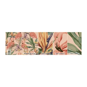 Vzorka samolepiacej fototapety Deluxe Sticker - Ružový balet v kvetoch - Vták, Flamingo, Džungle - 100x30 cm