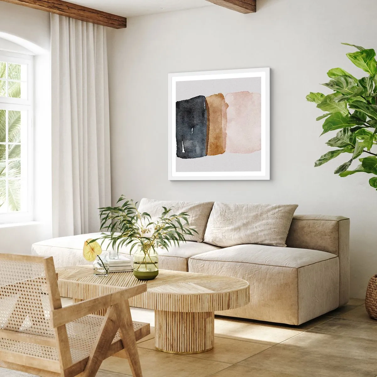 Plagát v bielom ráme - Kompozícia zemitých farieb - 40x40 cm