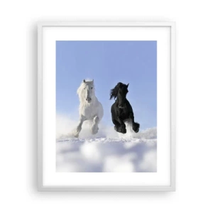 Plagát v bielom ráme - Čierno-biely cval - 40x50 cm