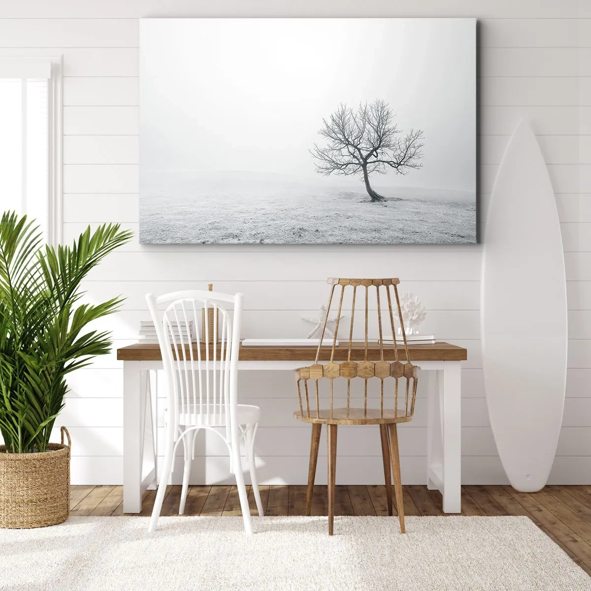 Obraz na plátne - Osamelý strom v zimnej hmle na prázdnom poli - 70x50cm - Proti ničote - Moderná nástenná dekorácia do obývacej izby a spálne ARTTOR