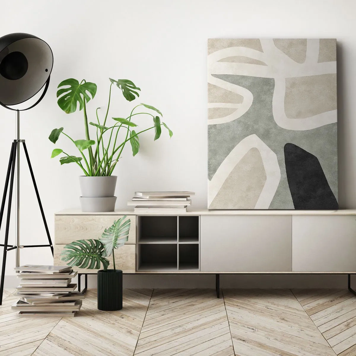 Obraz na plátne - Kompozícia s čiernym motívom - 80x120 cm