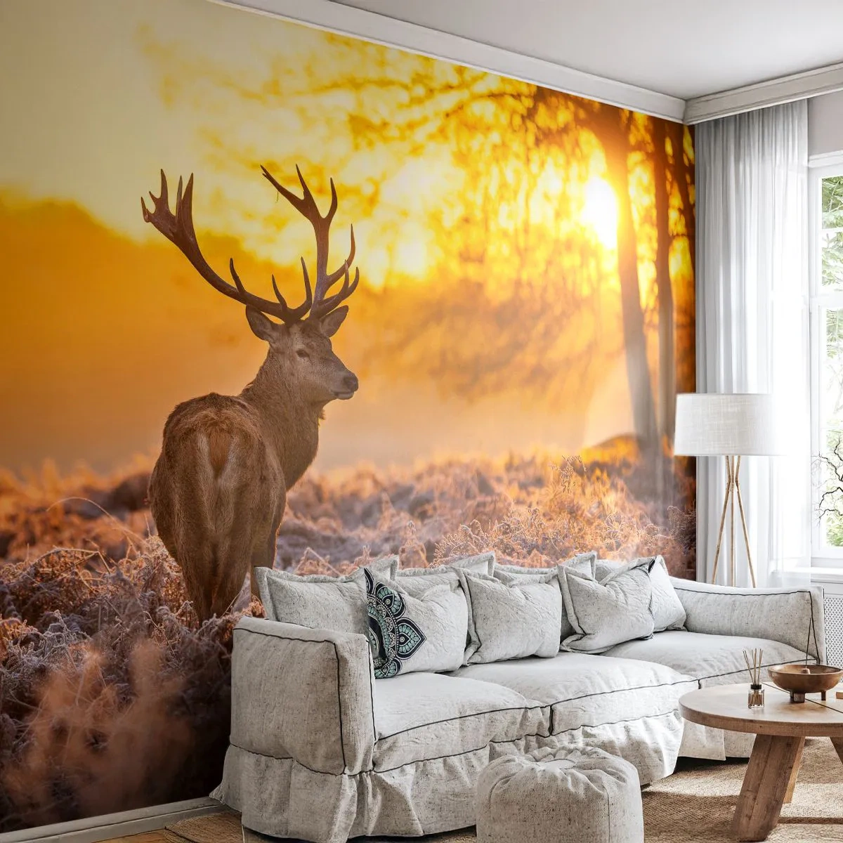 Samolepiaca Fototapeta Deluxe Sticker - Kráľ jesenného lesa - Krajina, Jeleň, Príroda - 250x175 cm