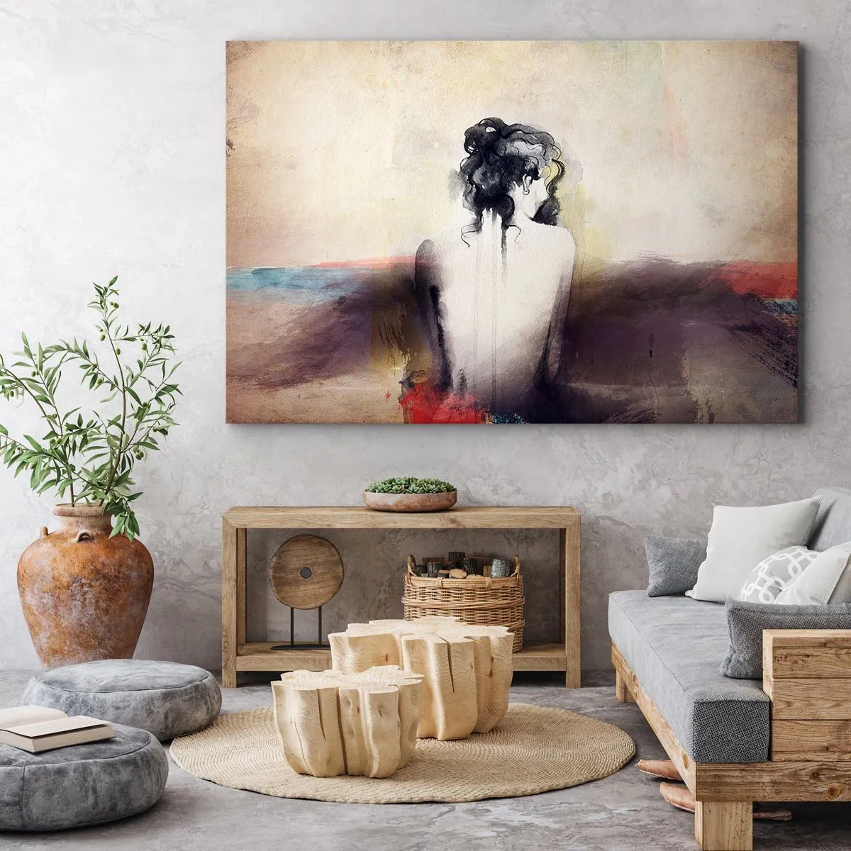 Obraz na plátne - Jemný portrét ženy v umeleckom štýle - 70x50cm - Jemné línie, oválne tvary - Moderná nástenná dekorácia do obývacej izby a spálne ARTTOR
