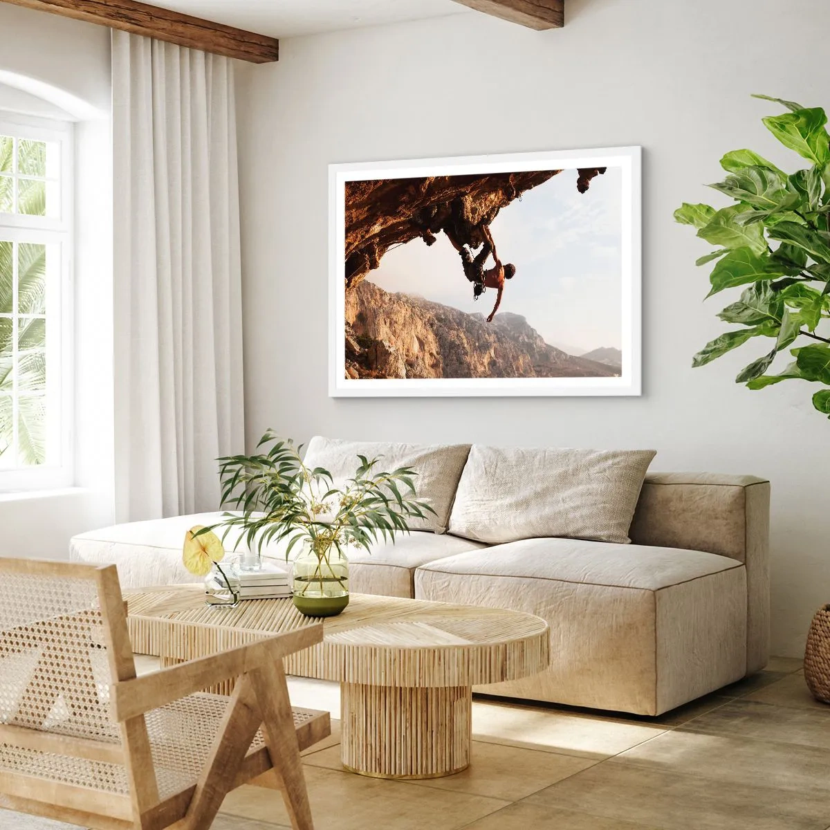 Plagát v bielom ráme - Svet zovretý v ruke na zosuve balvanu - 50x40 cm