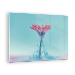 Obraz na skle - Rozkošný kvet ponorený do modrého a ružového opary - 70x50cm - V osviežujúcom objatí - Moderná nástenná dekorácia do obývacej izby a spálne ARTTOR