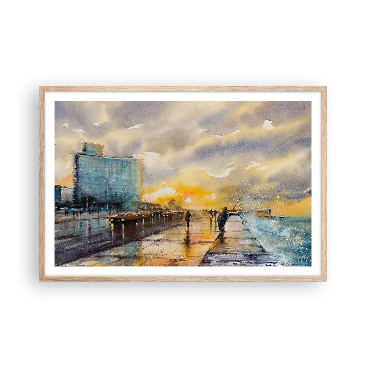 Plagát v ráme zo svetlého duba - Život na pobreží - 91x61 cm