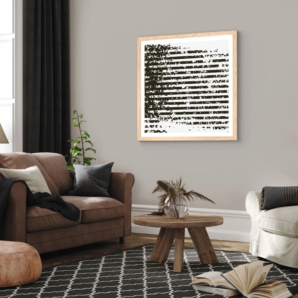 Plagát v ráme zo svetlého duba - Rytmus a šum - 60x60 cm