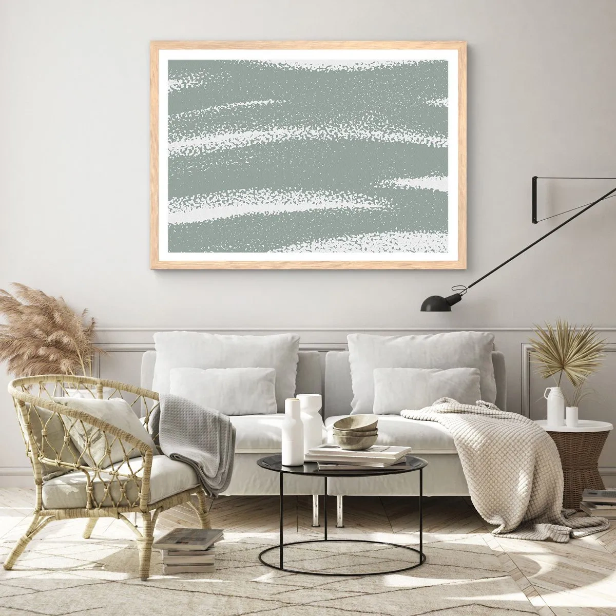 Plagát v ráme zo svetlého duba - Abstrakcia v zimnom štýle - 91x61 cm