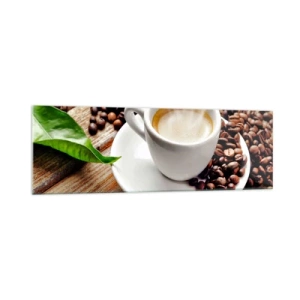 Obraz na skle - Káva na lavici - 160x50 cm