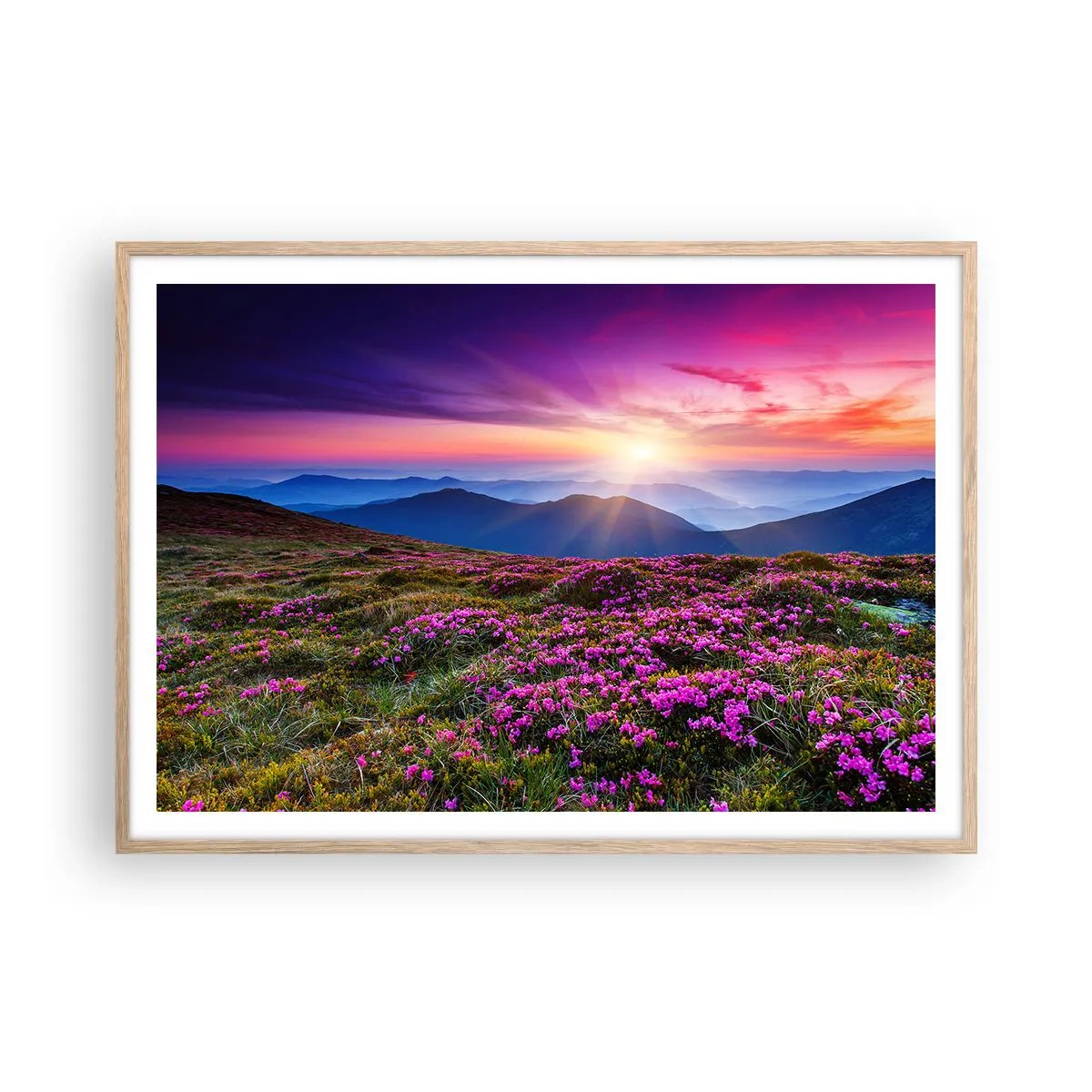 Plagát v ráme zo svetlého duba - Zavoňali svieže púčiky byliniek z obilných polí - 100x70 cm