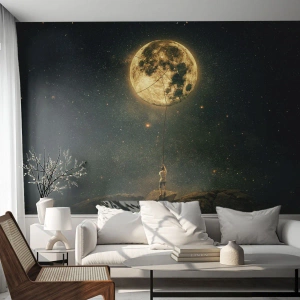 Fototapeta na mieru Premium Canvas - Chlap, ktorý ukradol mesiac - Mesiac, hviezdy, Predstavivosť