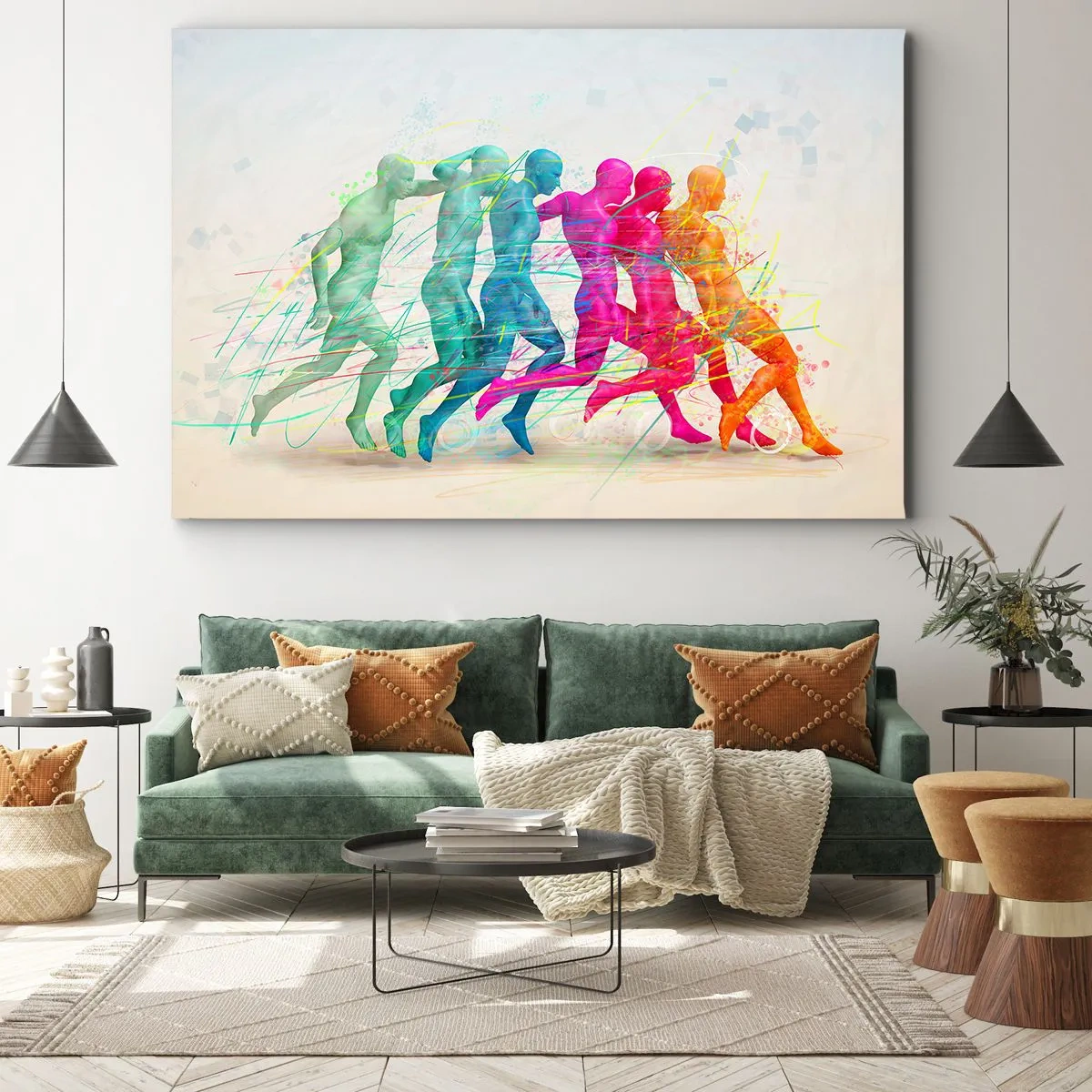 Obraz na plátne - Farebné siluety bežcov v pohybe - 70x50cm - Harmónia pohybu - Moderná nástenná dekorácia do obývacej izby a spálne ARTTOR