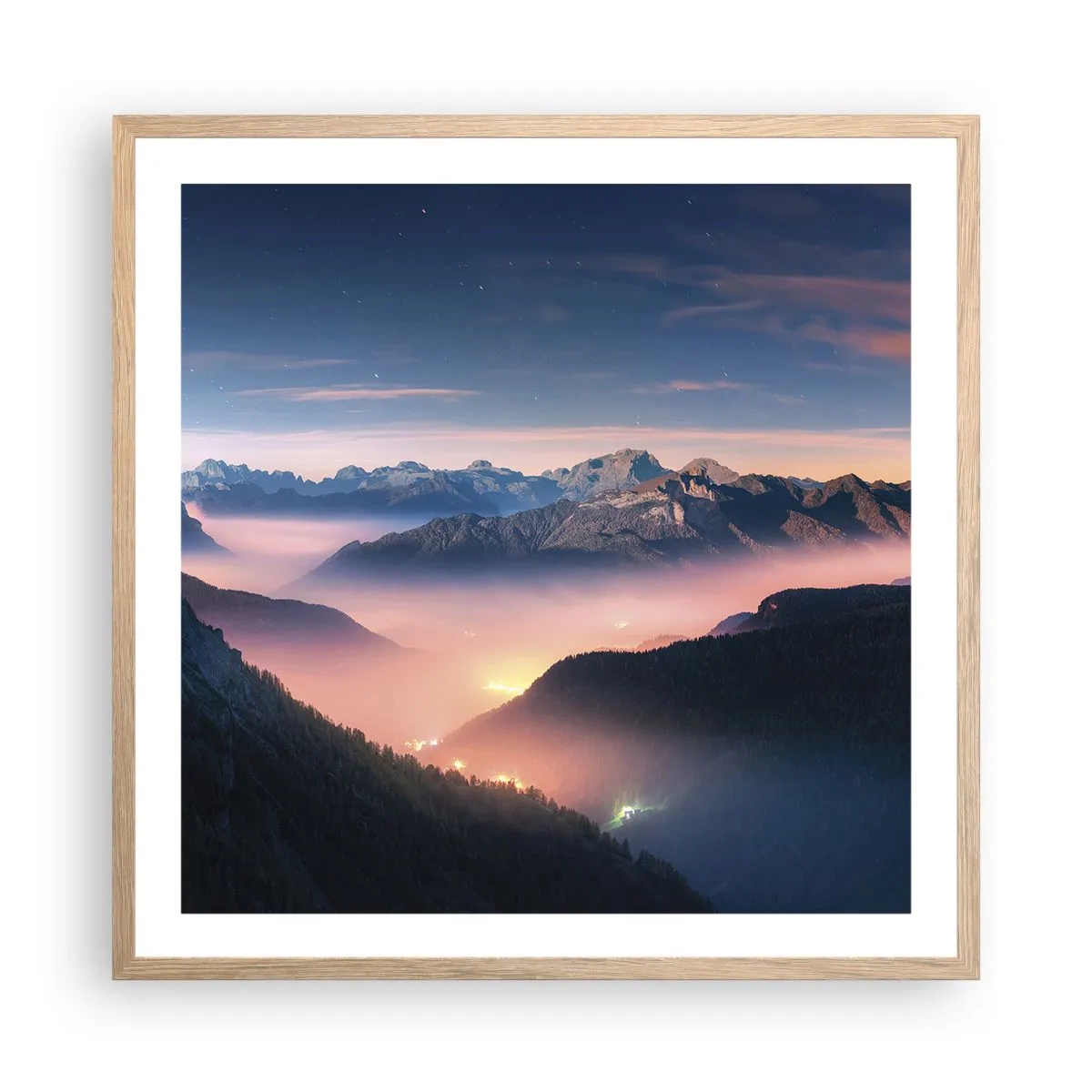 Plagát v ráme zo svetlého duba - Svetlo v údoliach - 60x60 cm