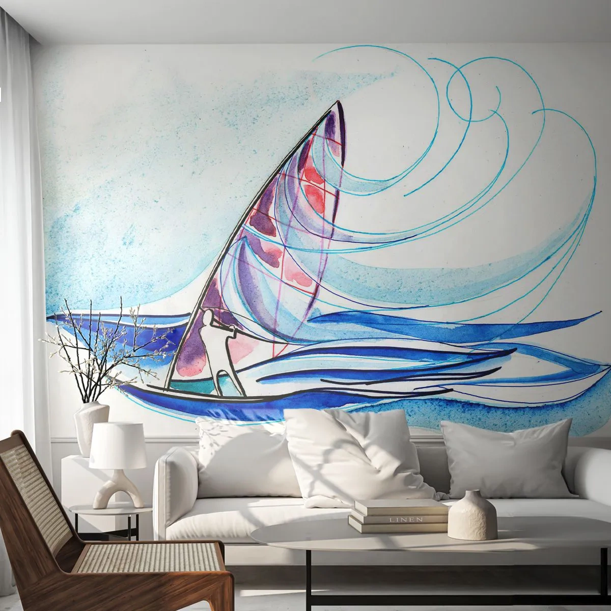 Samolepiaca Fototapeta Deluxe Sticker - S vetrom v rytme vĺn - Windsurfing, Šport, More - 200x140 cm