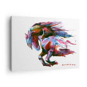 Obraz na plátne - Kôň v dynamických abstraktných farbách symbolizujúci slobodu - 70x50cm - Nadšenie - Moderná nástenná dekorácia do obývacej izby a spálne ARTTOR