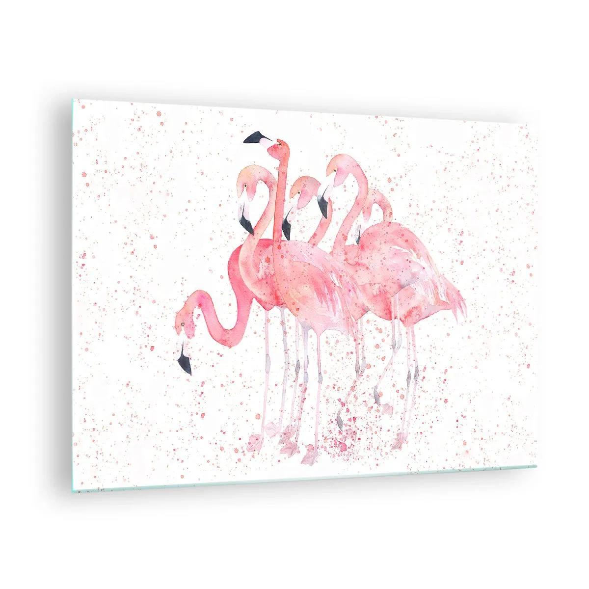 Obraz na skle - Akvarelové plameniaky na svetlom pozadí s jemnými škvrnami - 70x50cm - Ružový ansámbl - Moderná nástenná dekorácia do obývacej izby a spálne ARTTOR