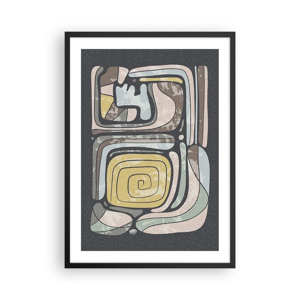 Plagát v čiernom ráme - Abstraktné umelecké diela s geometrickými vzormi v zemitých tónoch - 50x70cm - Abstrakcia v predkolumbovskom duchu - Moderná nástenná dekorácia do obývacej izby a spálne ARTTOR