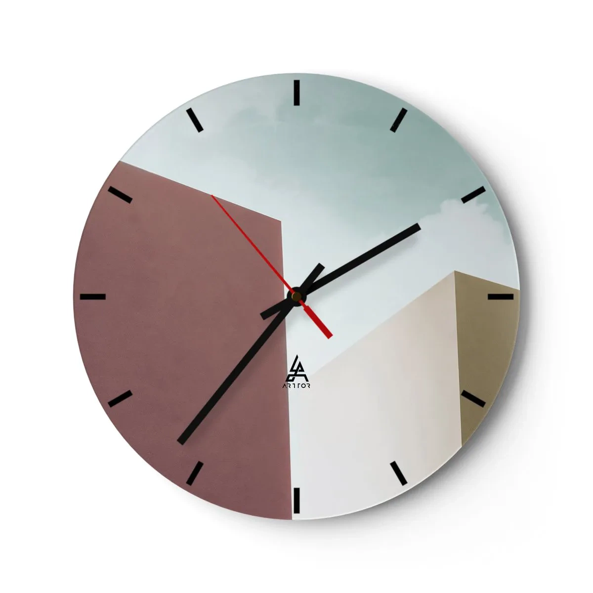 Nástenné hodiny - Minimalistická architektúra s geometrickými tvarmi - 30x30cm - Geometria slnečného leta - Moderná nástenná dekorácia do obývacej izby, kuchyne a spálne ARTTOR
