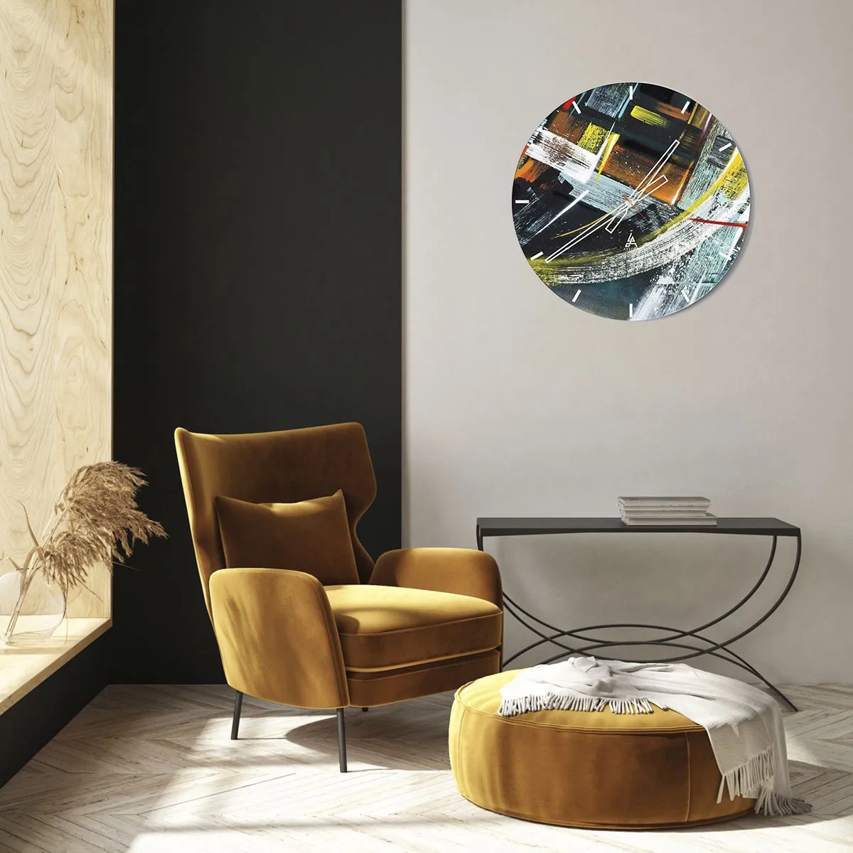Nástenné hodiny - Abstraktné ťahy štetcom v žiarivých farbách - 30x30cm - Energia pohybu - Moderná nástenná dekorácia do obývacej izby, kuchyne a spálne ARTTOR