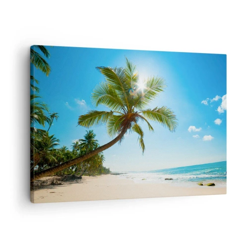 Obraz na plátne - Pláž s palmami v tropickej krajine - 70x50cm - Nikomu neukazovať - Moderná nástenná dekorácia do obývacej izby a spálne ARTTOR