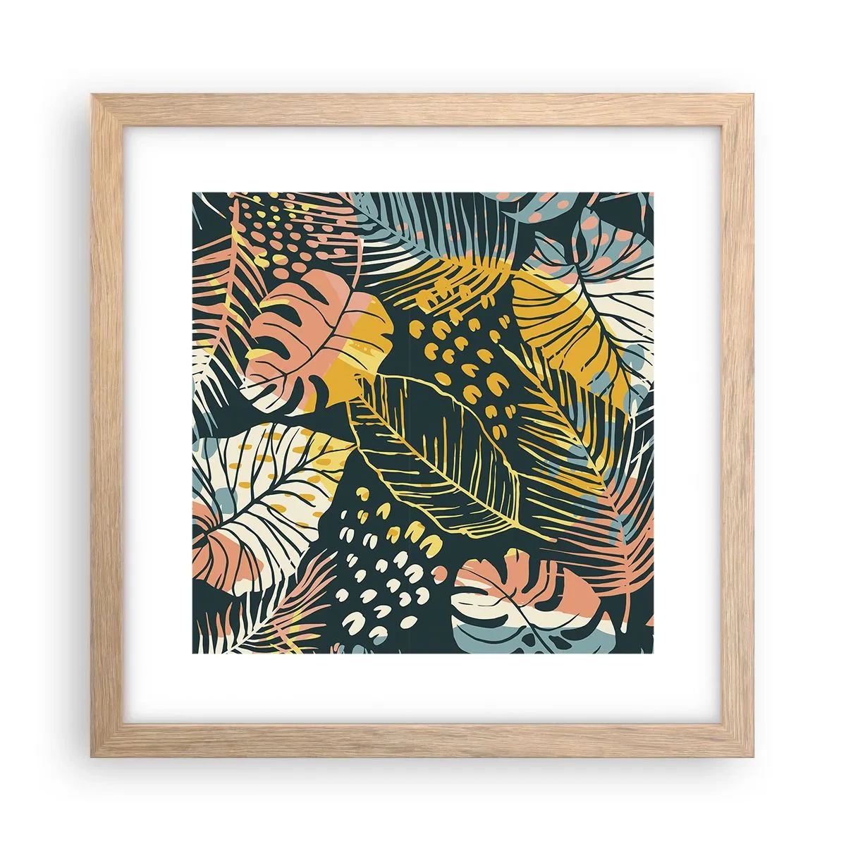 Plagát v ráme zo svetlého duba - Listová fantázia - 30x30 cm