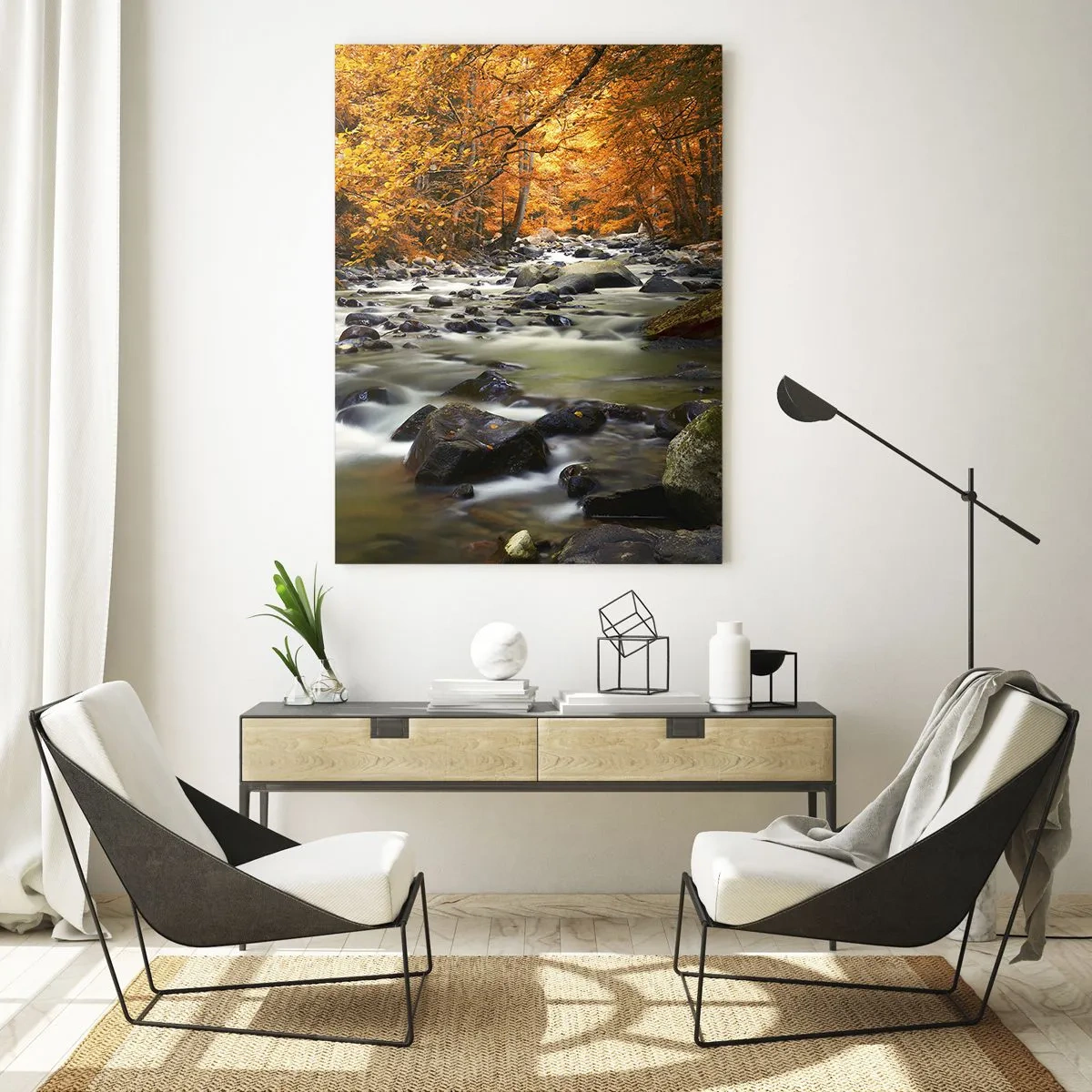 Obraz na skle - Potok v zlatom lese - 50x70 cm