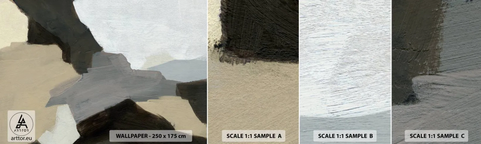 Vzorka samolepiacej fototapety Deluxe Sticker - Abstrakcia: križovatka šedej - Abstrakcia, Kus, Farby - 100x30 cm