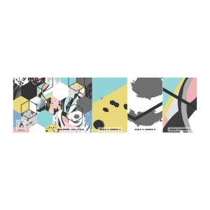 Vzorka samolepiacej fototapety Deluxe Sticker - Šesťuholníky a kocky v šiestich farbách - Abstrakcia, Kus, Moderný vzor - 100x30 cm