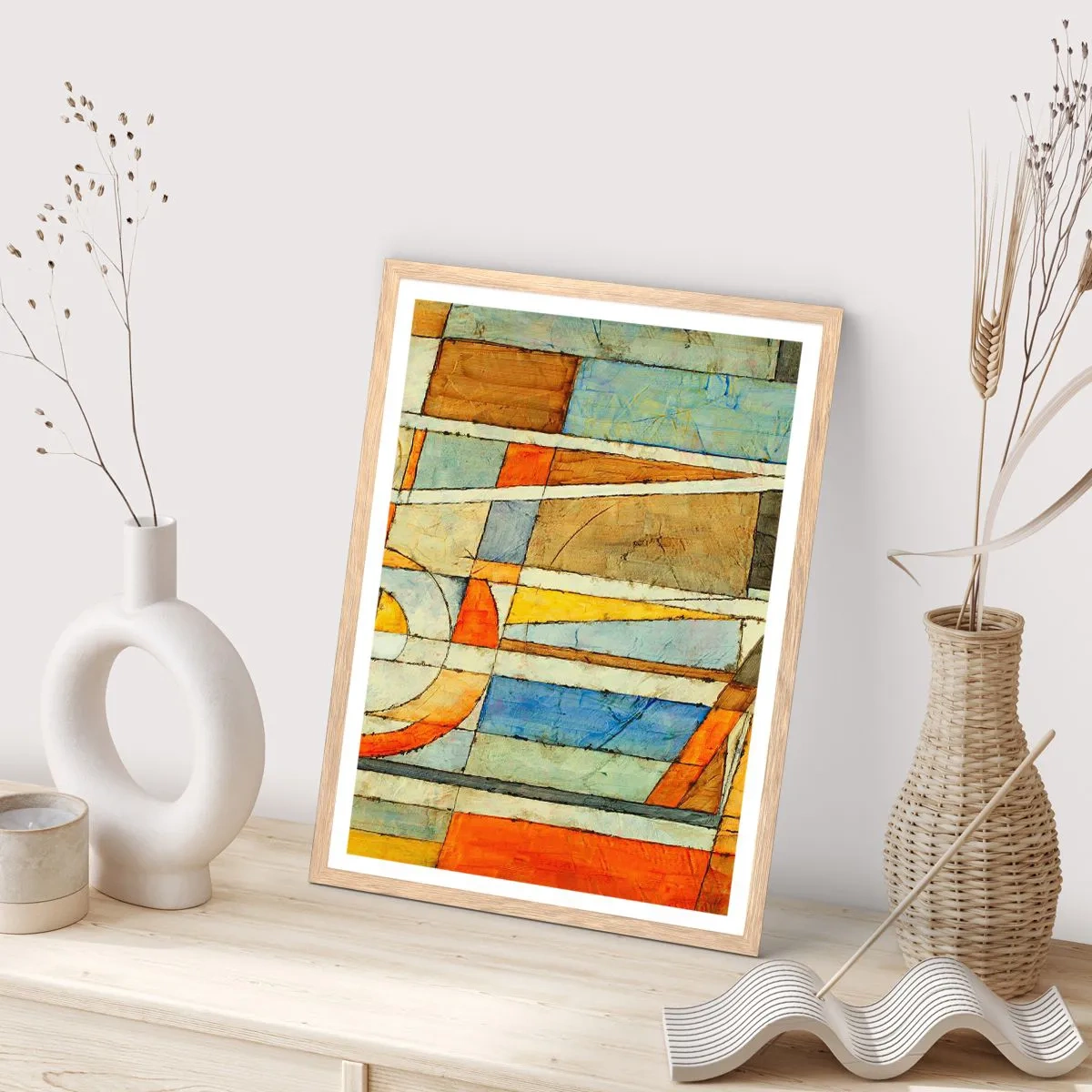 Plagát v ráme zo svetlého duba - Kubizmus na stavbe - 40x50 cm