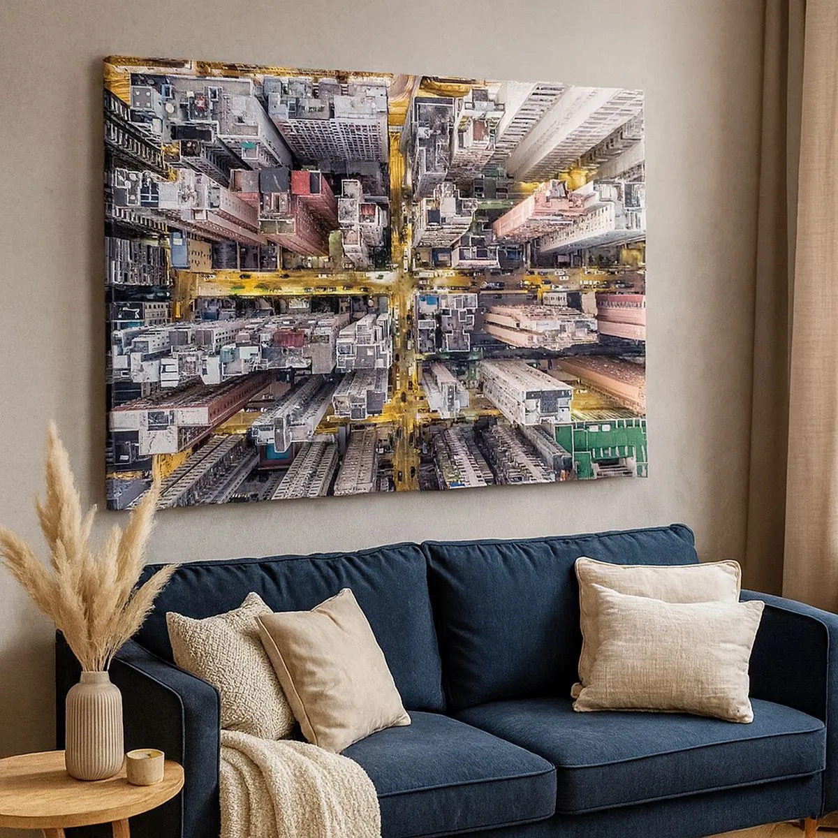 Obraz na plátne - Pohľad z vtáčej perspektívy na mesto plné mrakodrapov - 70x50cm - Pozdrav z Hongkongu - Moderná nástenná dekorácia do obývacej izby a spálne ARTTOR