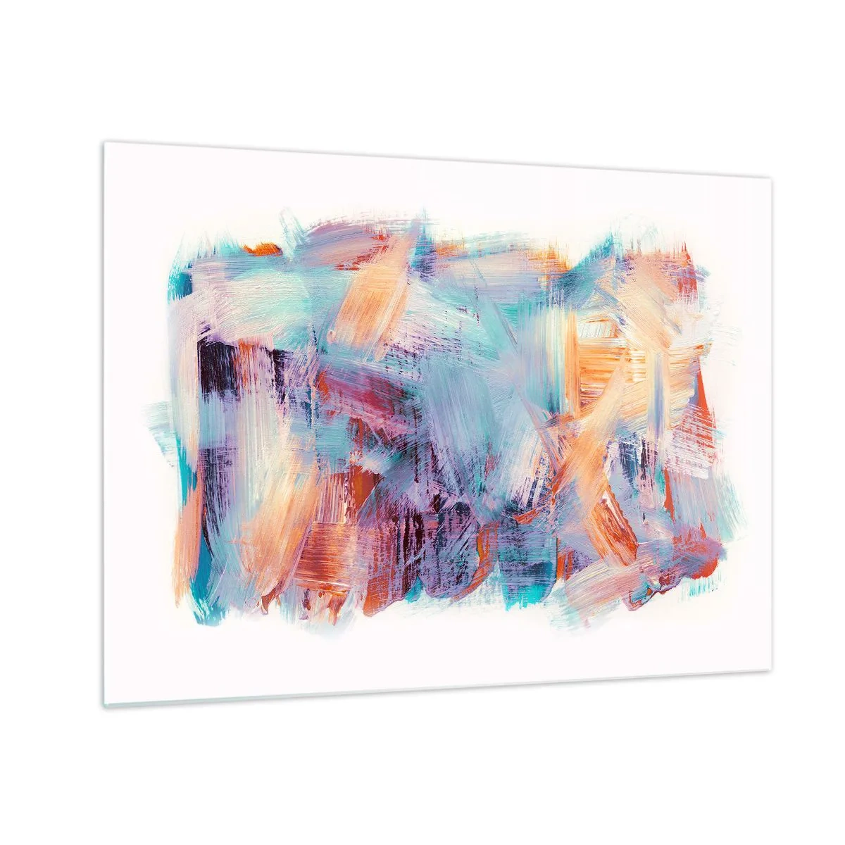 Obraz na skle - Farebné ťahy štetcom v pastelovej abstrakcii - 70x50cm - Farebný neporiadok - Moderná nástenná dekorácia do obývacej izby a spálne ARTTOR