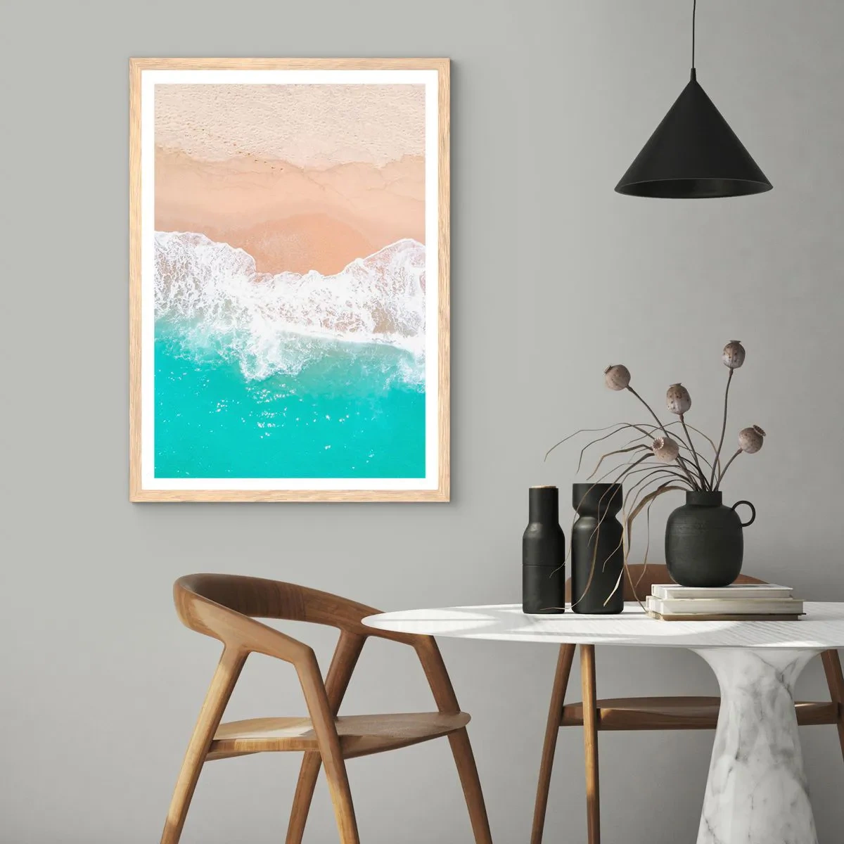 Plagát v ráme zo svetlého duba - Maznavý dotyk - 50x70 cm