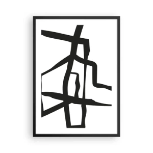 Plagát v čiernom ráme - Abstraktná kompozícia čiernych čiar na bielom pozadí - 50x70cm - Čiernobiela konštrukcia - Moderná nástenná dekorácia do obývacej izby a spálne ARTTOR
