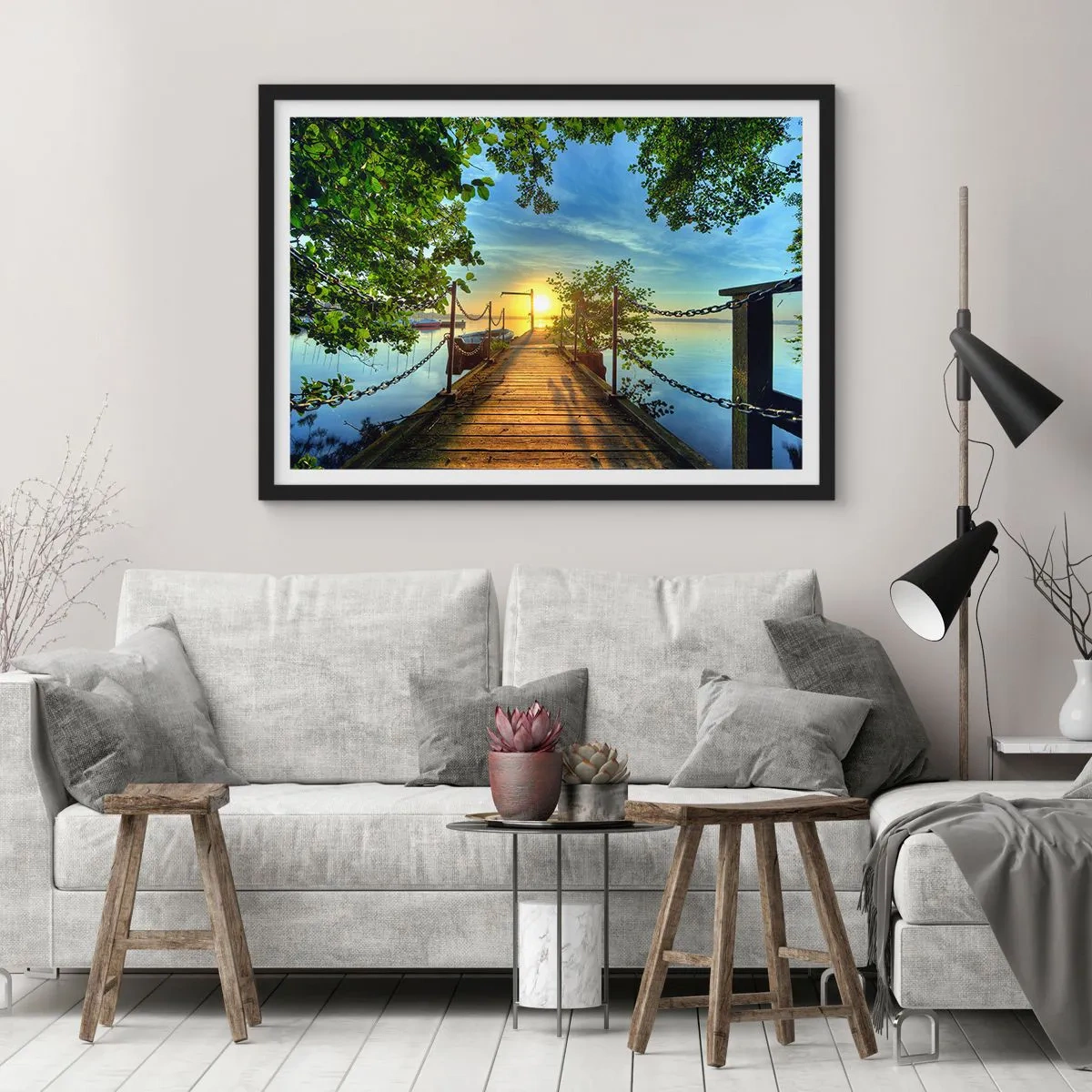 Plagát v čiernom ráme - Západ pri vode - 70x50 cm