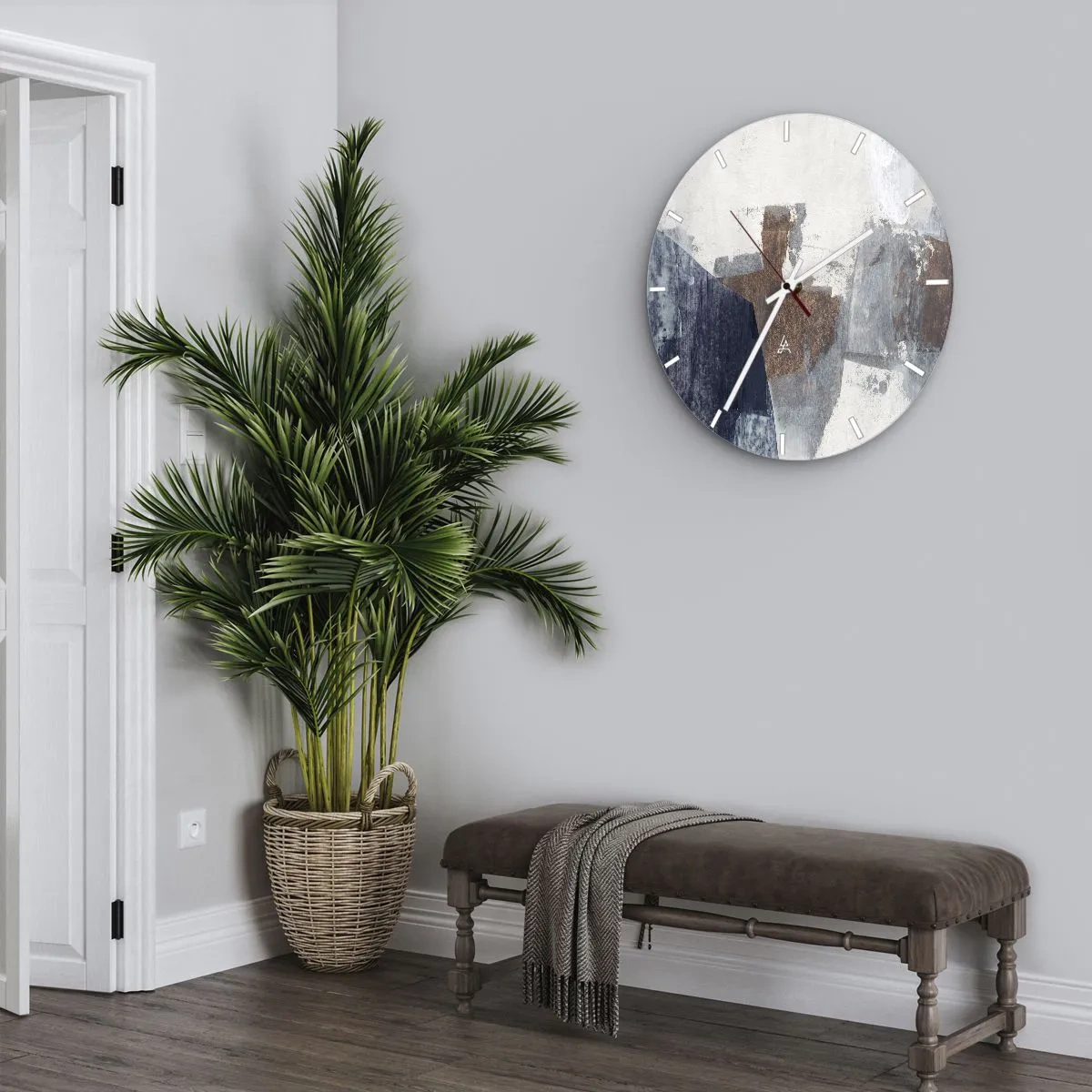 Nástenné hodiny - Modro-hnedé tvary - 40x40 cm