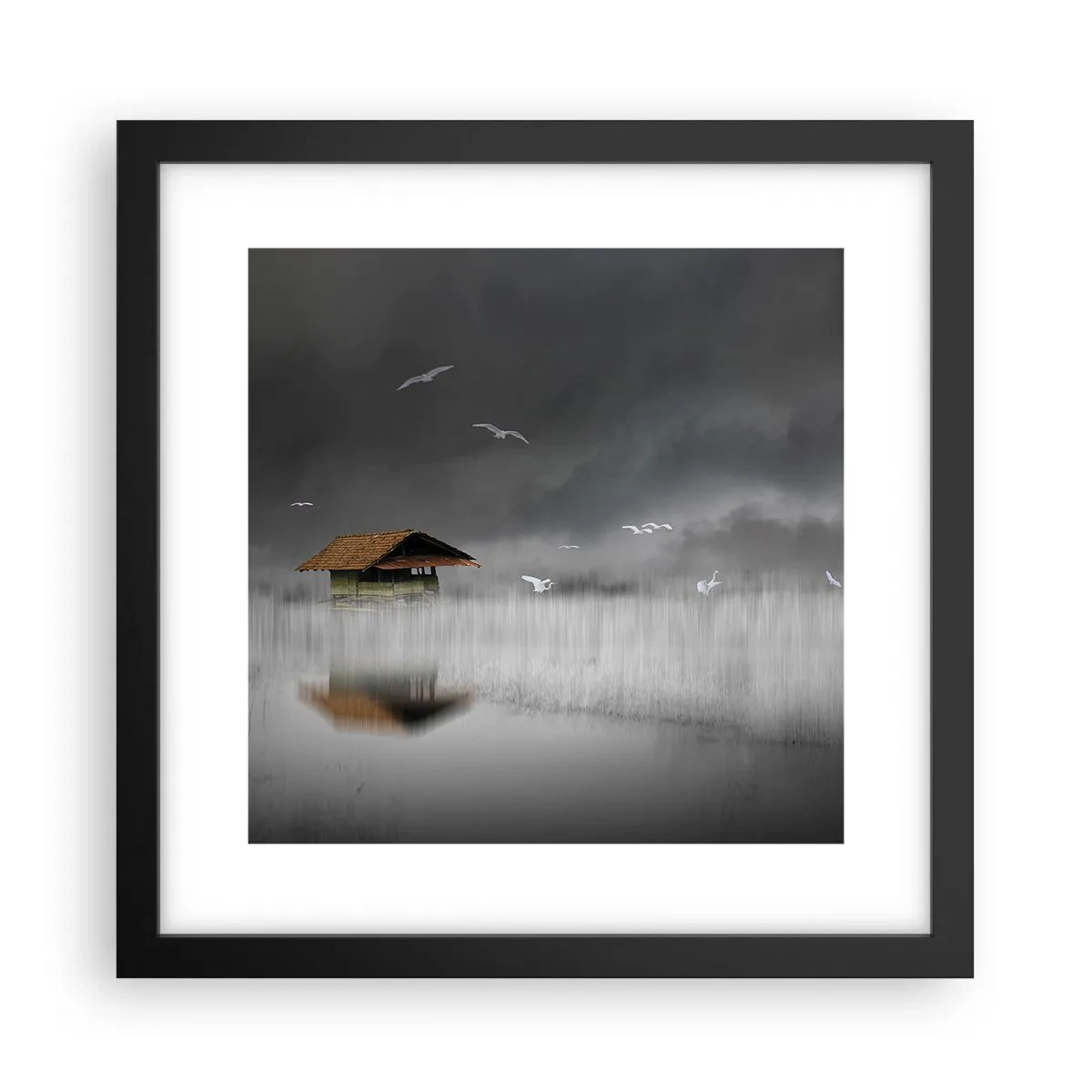 Plagát v čiernom ráme - Úkryt pred dažďom - 30x30 cm