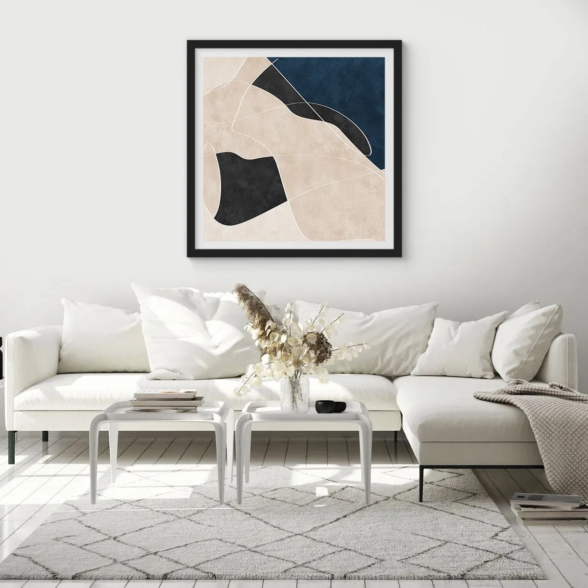 Plagát v čiernom ráme - Abstraktná kompozícia – kontrast farieb - 60x60 cm