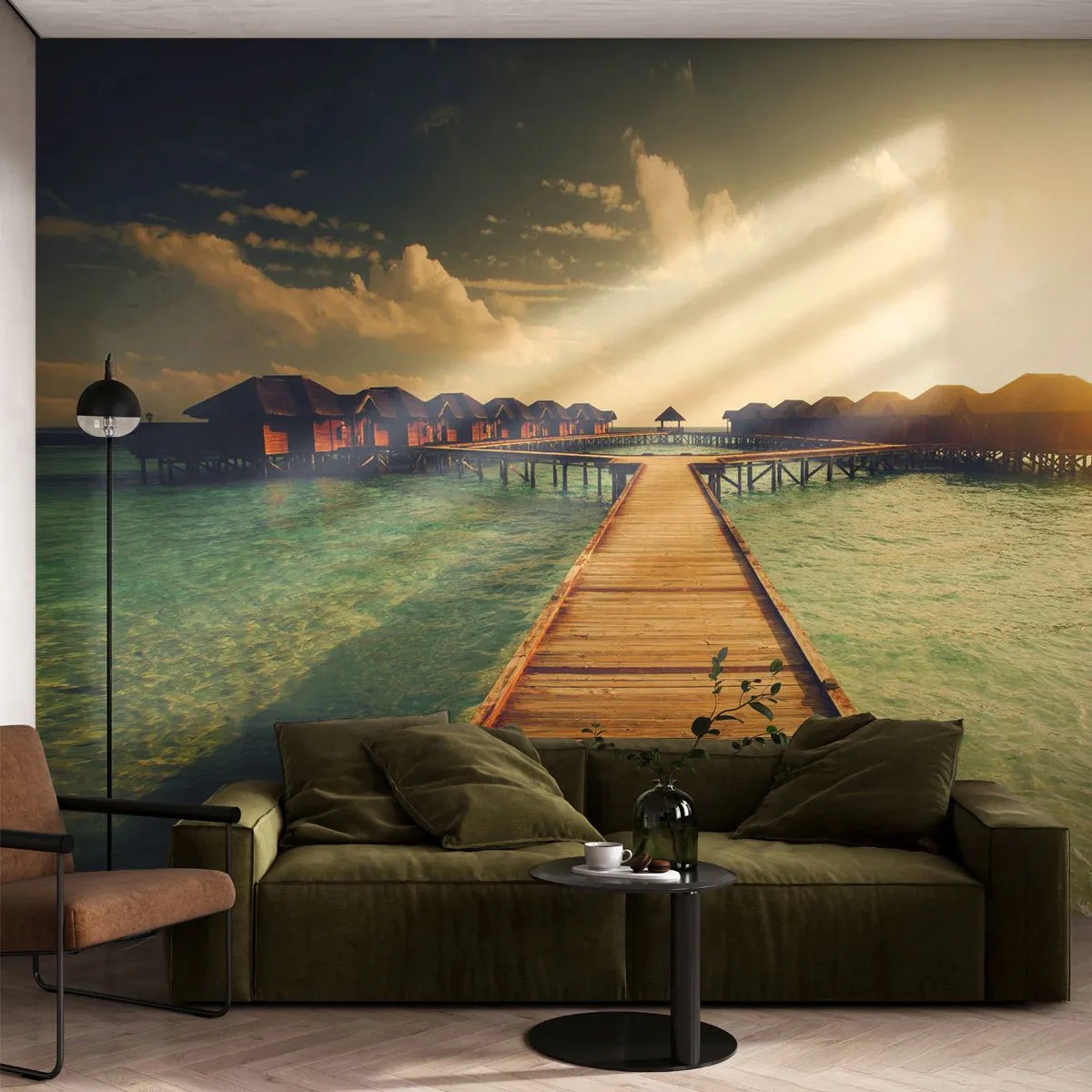 Fototapeta Premium Sand - Vrelé pozvanie - Maledivy, Krajina, Domy na vode - 100x70 cm