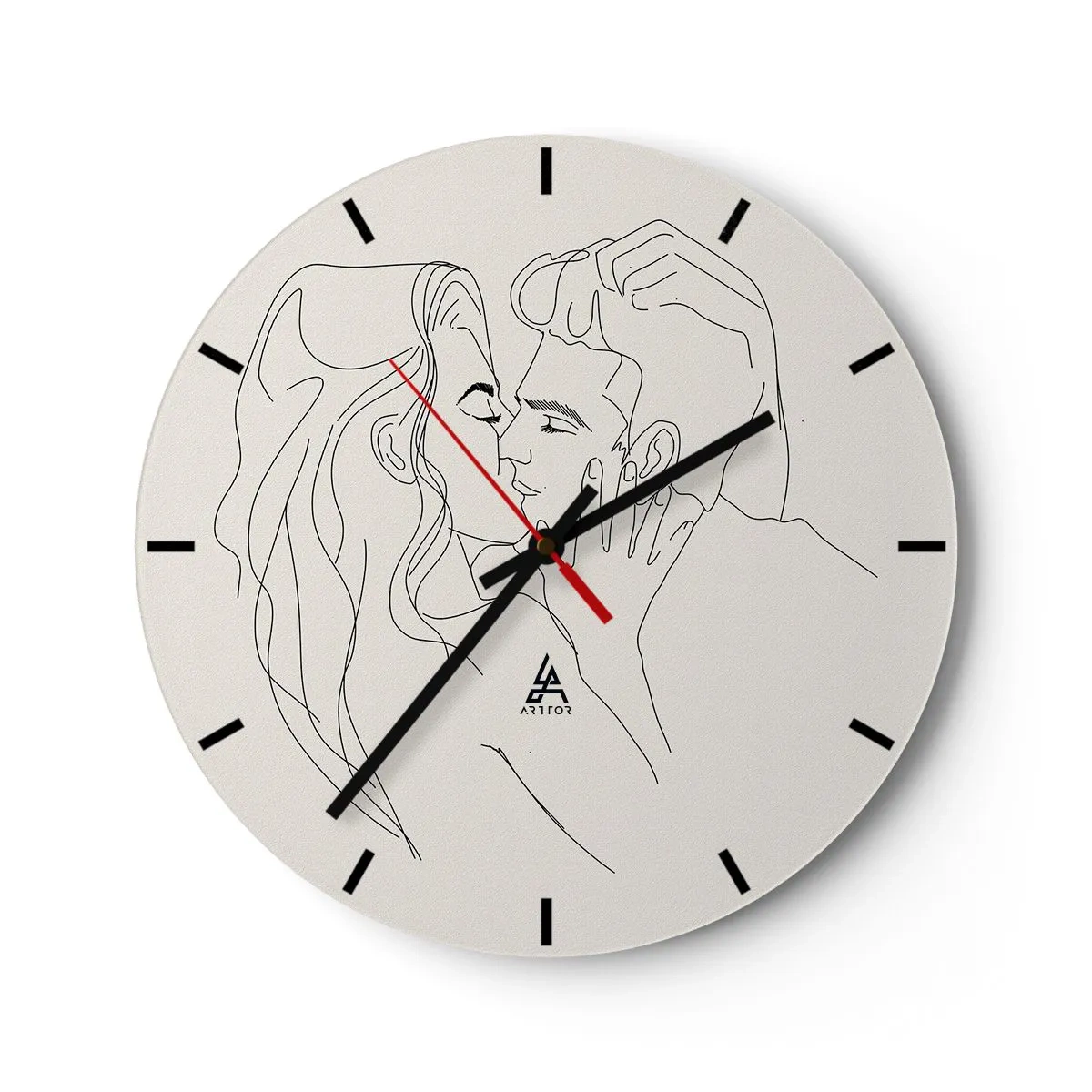 Nástenné hodiny - Minimalistická karikatúra zamilovaného páru - 30x30cm - Zamotaní citom - Moderná nástenná dekorácia do obývacej izby, kuchyne a spálne ARTTOR