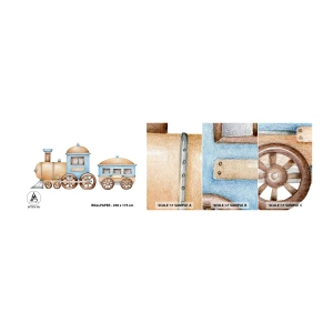 Vzorka samolepiacej fototapety Deluxe Sticker - Na dráhe stojí… - Detský, Vlak, Retro - 100x30 cm