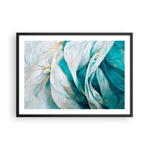 Plagát v čiernom ráme - Modrá abstrakcia so zlatým motívom - 70x50 cm