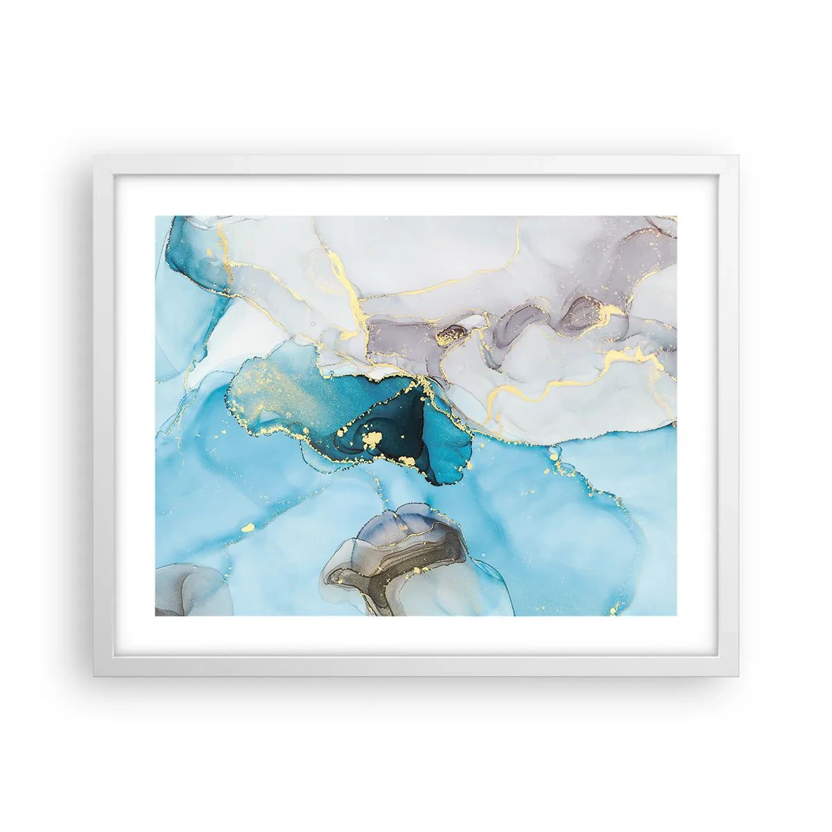 Plagát v bielom ráme - Štúdia o stretnutí šedej a tyrkysovej - 50x40 cm
