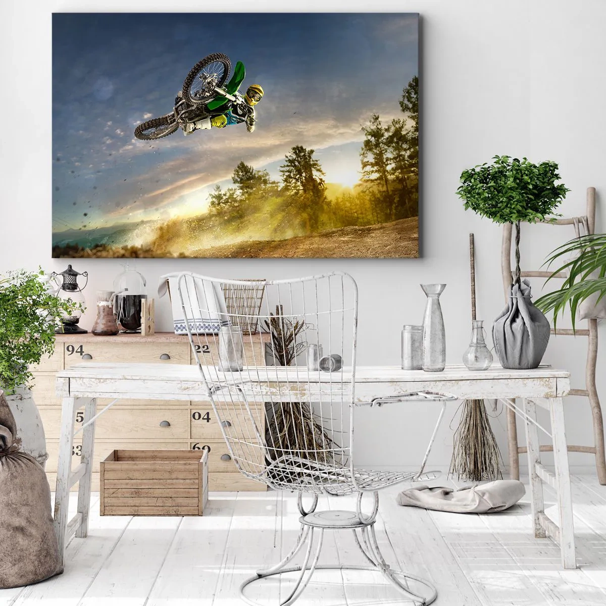 Obraz na plátne - Motocyklista v dynamickom skoku - 70x50cm - Zapni emócie! - Moderná nástenná dekorácia do obývacej izby a spálne ARTTOR
